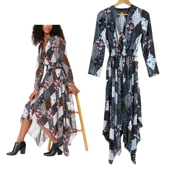 Tommy Hilfiger Dresses & Skirts - TOMMY HILFIGER Sheer Printed Patchwork Handkerchief Hem Chiffon Dress XS